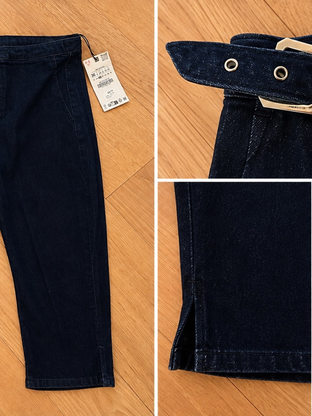 Zara Dark Indigo Capri denim with Belt | Size 36 | NWT